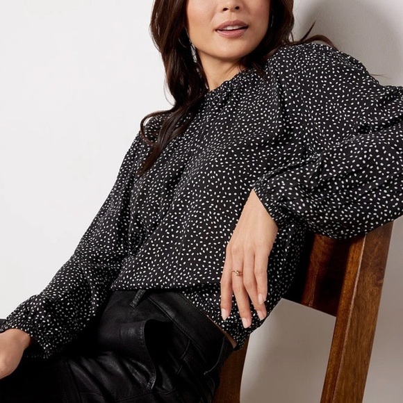 Cloth & Stone Scatter Dots Banded Blouse Size M in Black and White - Picture 1 of 8